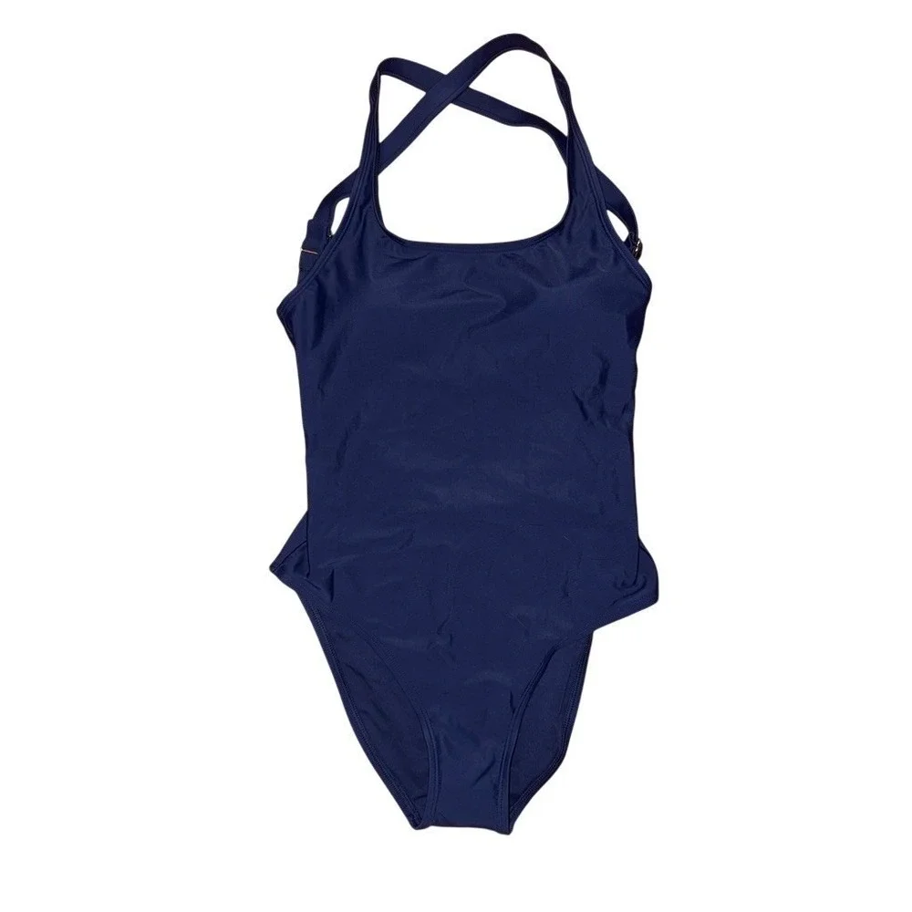 Quince Italian One-Piece Swimsuit Womens Size M Navy Blue Crossback Adjustable